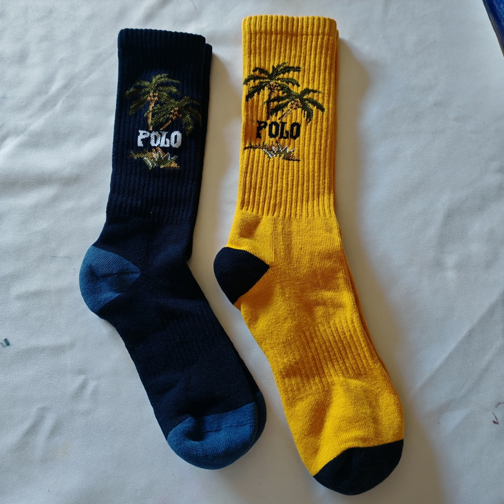 New Polo by Ralph Lauren  Navy and Yellow Socks set of 2